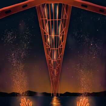 Digitale Kunst getiteld "Pont Manifestation" door Flora Gasnier, Origineel Kunstwerk, Digitaal Schilderwerk