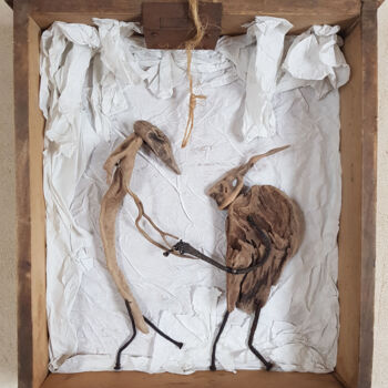 Skulptur mit dem Titel "Bal des monstres" von Flora Guéton, Original-Kunstwerk, Holz Auf Andere starre Platte montiert