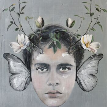 Painting titled "L'Effet Papillon" by Flore Betty, Original Artwork, Pastel Mounted on Wood Stretcher frame
