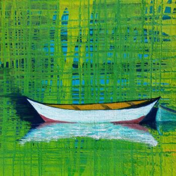 Peinture intitulée "reflets-de-barques" par Florence Dunet-Paquet, Œuvre d'art originale, Huile
