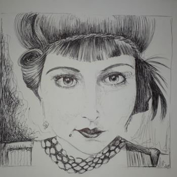 Dessin intitulée "Femme des années 20" par Florence Bichard (Flo), Œuvre d'art originale, Stylo à bille