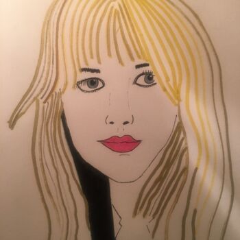 Drawing titled "Jeune femme blonde" by Florence Aubry, Original Artwork, Pencil
