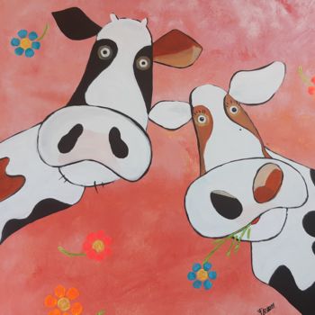 Painting titled "what ? Cows ?" by Florence De Jonghe, Original Artwork, Acrylic Mounted on artwork_cat.