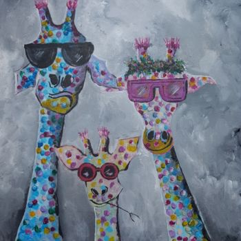 Painting titled "girafez!" by Florence De Jonghe, Original Artwork, Acrylic Mounted on artwork_cat.