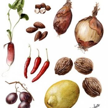 Painting titled "Fruits et Légumes" by Florence Dellerie, Original Artwork