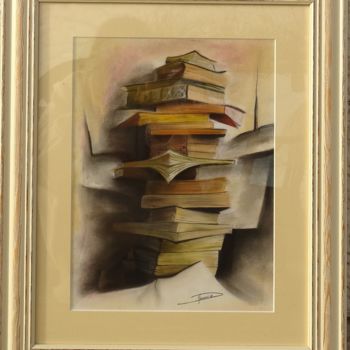 Painting titled "La bibliotèque" by Flodelum, Original Artwork, Pastel