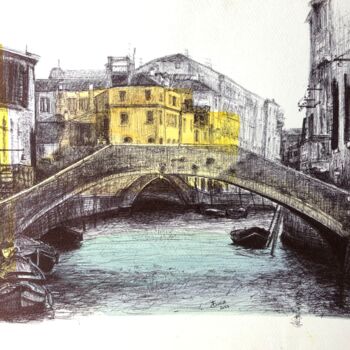 Painting titled "Venise 3" by Florence Gillot, Original Artwork, Ballpoint pen