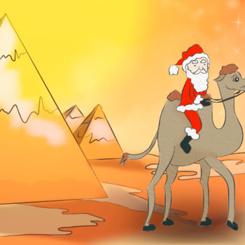 Arts numériques intitulée "Père Noël en Égypte" par Flo, Œuvre d'art originale, Peinture numérique