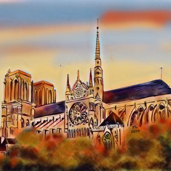 Digital Arts με τίτλο "Notre Dame De Paris" από Flo, Αυθεντικά έργα τέχνης, Ψηφιακή ζωγραφική