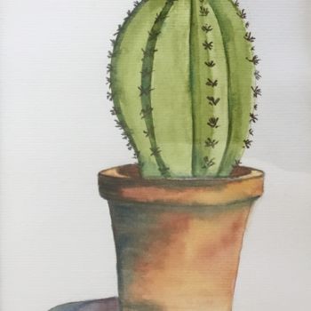 Painting titled "Cactus" by Flo, Original Artwork, Watercolor