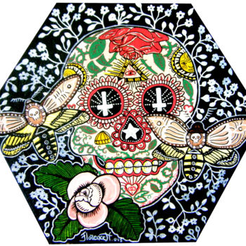 Schilderij getiteld "Tête de mort mexica…" door Florence H, Origineel Kunstwerk, Acryl