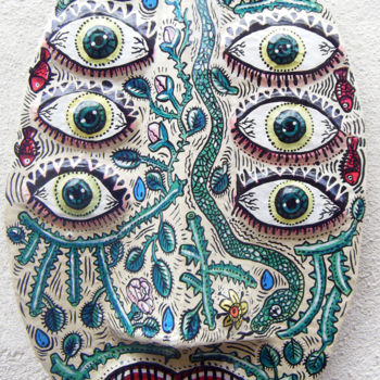 Collagen mit dem Titel "Masque Papier Mâché…" von Florence H, Original-Kunstwerk, Papier maché
