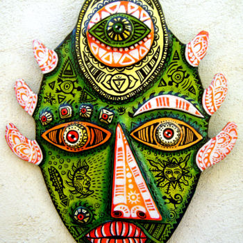 Collages titulada "Masque Papier Mâché…" por Florence H, Obra de arte original, Papel maché