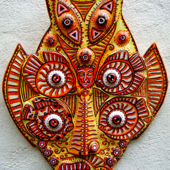 「Masque décoratif Es…」というタイトルのコラージュ Florence Hによって, オリジナルのアートワーク, 紙の張り子