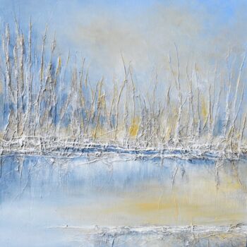Painting titled "étang givré - frost…" by Florence Hernandez, Original Artwork, Acrylic Mounted on Wood Stretcher frame