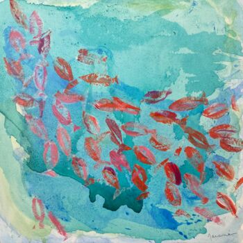 Peinture intitulée "Un banc de poissons" par Florence Maraine Bertrand, Œuvre d'art originale, Collages Monté sur Châssis en…