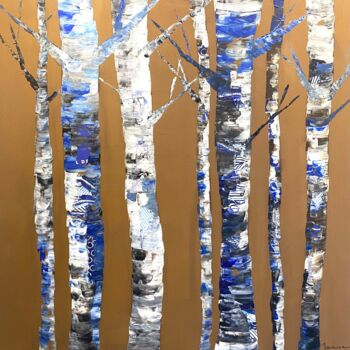 Painting titled "Les arbres bleus" by Florence Maraine Bertrand, Original Artwork, Collages