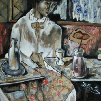 Painting titled "L'absinthe" by Florence Moulinet, Original Artwork, Oil