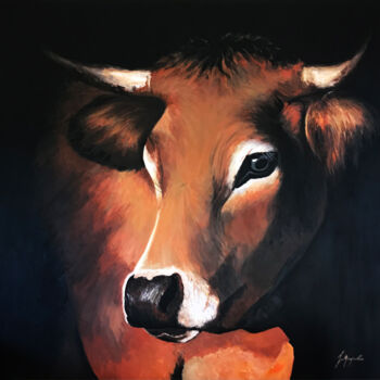 Painting titled "vache d'aubrac port…" by Florence Nayrolles, Original Artwork, Acrylic