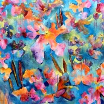 Painting titled "Flower power" by Florence Oulhiou, Original Artwork, Acrylic Mounted on Wood Stretcher frame