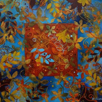 Painting titled "Millefeuilles 44" by Florence Oulhiou, Original Artwork, Acrylic Mounted on Wood Stretcher frame