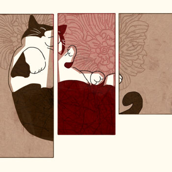 Grafika cyfrowa / sztuka generowana cyfrowo zatytułowany „le chat bienheureux” autorstwa Florence Provost, Oryginalna praca,…