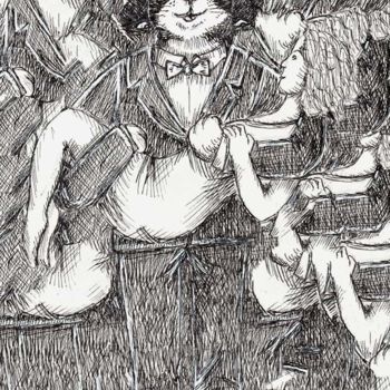 Drawing titled "Chat en costume" by Flo R, Original Artwork, Ink