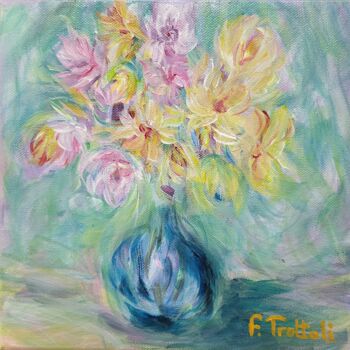 Painting titled "Bouquet d'après Mon…" by Florence Trottoli, Original Artwork, Acrylic Mounted on Wood Stretcher frame