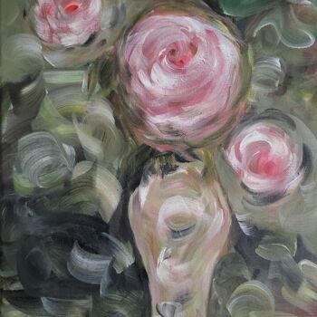 Painting titled "Trois roses" by Florence Trottoli, Original Artwork, Acrylic Mounted on Wood Stretcher frame