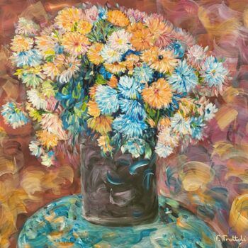 Painting titled "Dahlias" by Florence Trottoli, Original Artwork, Acrylic Mounted on Wood Stretcher frame