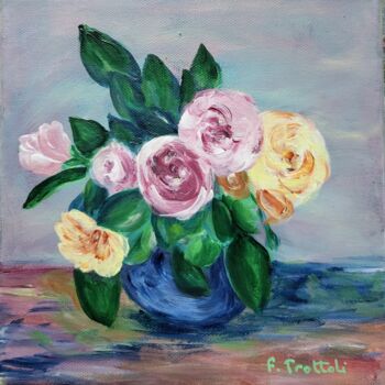 Painting titled "Bouquet de roses da…" by Florence Trottoli, Original Artwork, Acrylic