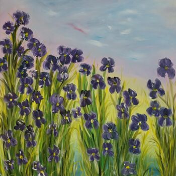 Painting titled "Iris bleus 2" by Florence Trottoli, Original Artwork, Acrylic