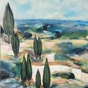 Peinture intitulée "Cyprès de Provence" par Florence Trottoli, Œuvre d'art originale, Acrylique