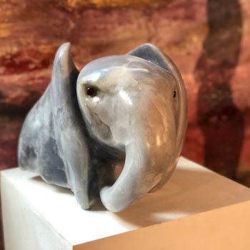 Escultura intitulada "ELEPHANTEAU BLEU" por Florence   Duet, Obras de arte originais, Pedra