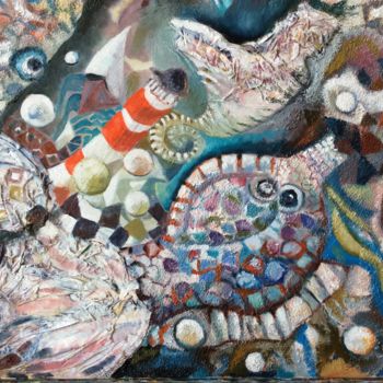 Peinture intitulée "Abstraction marine" par Florence Diot, Œuvre d'art originale, Huile Monté sur Châssis en bois
