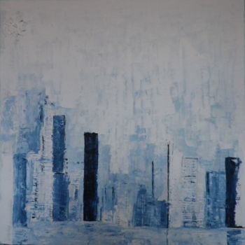 Malerei mit dem Titel "Urban Blue" von Florence Février, Original-Kunstwerk, Acryl Auf Keilrahmen aus Holz montiert