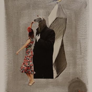 Collages intitulée "Humanimals" par Florence Février, Œuvre d'art originale, Collages Monté sur Châssis en bois