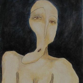 Painting titled "femme_sur_fd_bleu_c…" by Florence Fraisse, Original Artwork