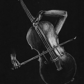 Drawing titled "Violoncelliste" by Florence Lg, Original Artwork