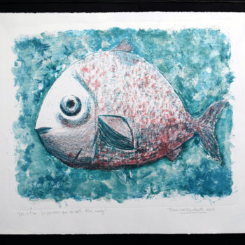 Gravures & estampes intitulée "Le poisson qui voul…" par Florencia Escalante, Œuvre d'art originale, Lithographie