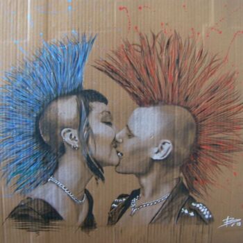 Pittura intitolato "punk kiss" da Florent Bertolino, Opera d'arte originale, Pastello