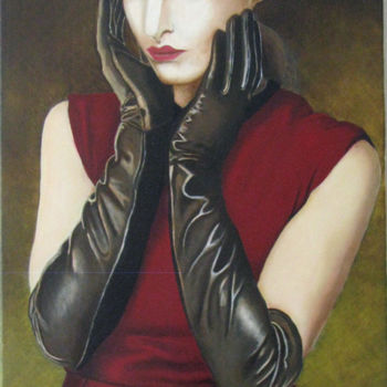 Painting titled "La dame aux gants" by Florent Sibille, Original Artwork, Oil