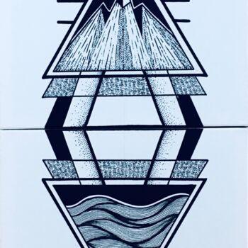 Zeichnungen mit dem Titel "Diptik totem 2 sea-…" von Flox Lamil, Original-Kunstwerk, Marker