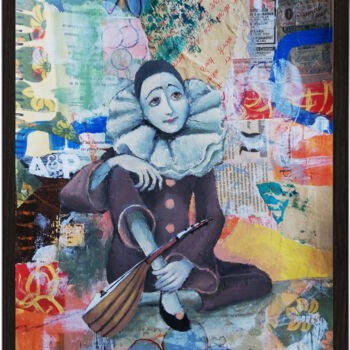 Painting titled "Pierrot" by Florentina-Maria Popescu, Original Artwork, Collages