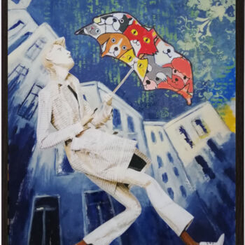Malerei mit dem Titel "Rain with cats and…" von Florentina-Maria Popescu, Original-Kunstwerk, Acryl