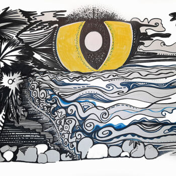 Dessin intitulée "Oeil sur la plage" par Florette F, Œuvre d'art originale, Marqueur