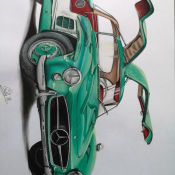 Dessin intitulée "Mercedes 300sl" par Florian Colin, Œuvre d'art originale, Marqueur