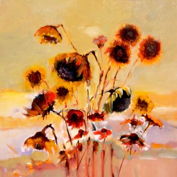 Painting titled "Sunflower 60x50." by Florin Prodan, Original Artwork, Oil