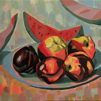 Painting titled "nectarines and mell…" by Florin Pantilimon, Original Artwork