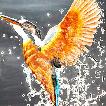 Картина под названием "Beauty Kingfisher" - Floris Betrouw, Подлинное произведение искусства, Папье-маше